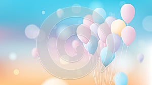 Bunch of colorful pastel balloons flying