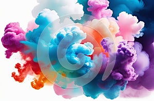 a bunch of colorful smoke coming out of a bottle on a white background