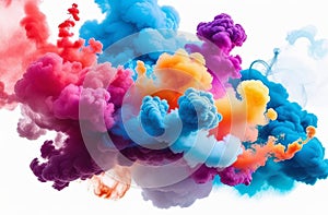 a bunch of colorful smoke is floating in the air on a white background