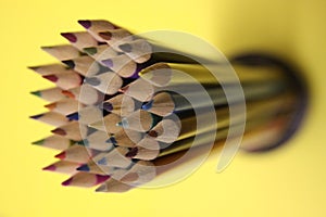 A bunch of colour pencils viewed up close