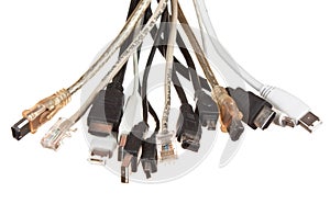 Bunch of computer cables with sockets