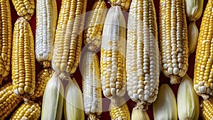 Bunch of corn with some of them being white and some of them being yellow