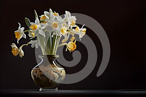 a bunch of daffodils, Narcissus pseudonarcissus, in ceramic vase, generative AI