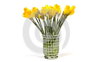 Bunch of daffodils in a vase isolated on white