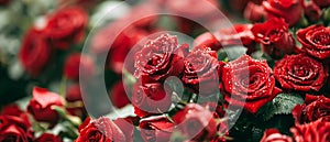 A bunch of deep red colored roses, wide scale image