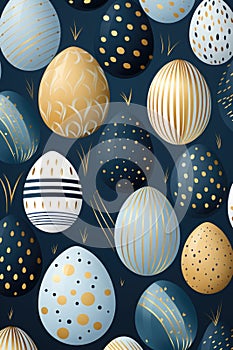 A bunch of different colored eggs on a black background. Generative AI image. Easter background.