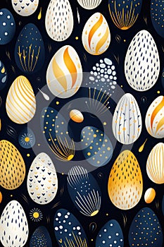 A bunch of different colored eggs on a black background. Digital image. Easter background