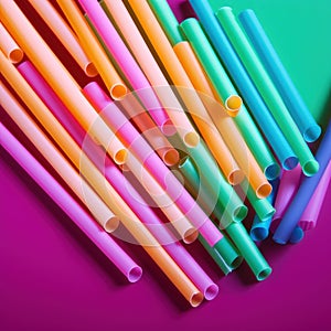 A bunch of different colored plastic drinking straws. AI generative image.