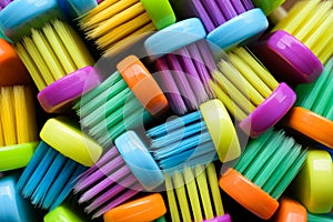 Bunch of different colored toothbrushes bristle photo