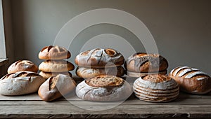 A bunch of different types of bread on a table.