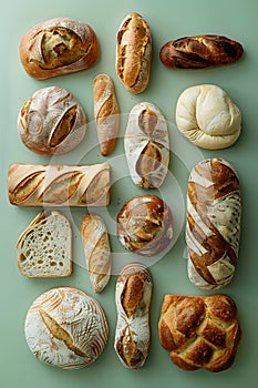 a bunch of different types of bread on a table