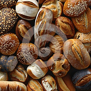 a bunch of different types of bread on a table
