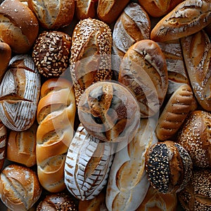 a bunch of different types of bread on a table