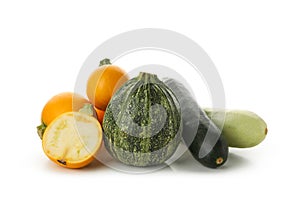 Bunch of different zucchini isolated on white background