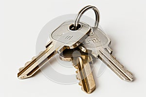 a bunch of door keys on a white background