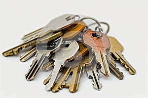 a bunch of door keys on a white background