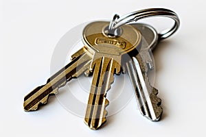 a bunch of door keys on a white background