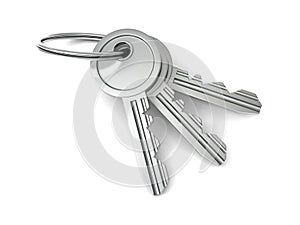 Bunch of door keys on white background