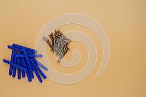 A bunch of dowel nails and plastic plugs for them.