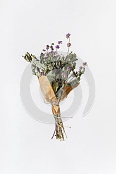 Bunch of dried herbs for tea isolated on white background
