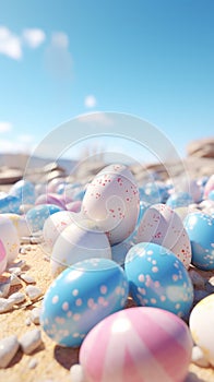 A bunch of easter eggs are scattered on the ground, AI
