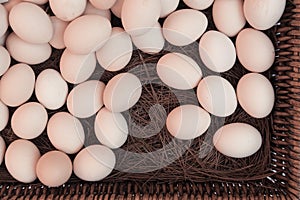 Bunch of eggs in a natural basket