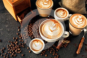 Bunch of espressos on dark background photo