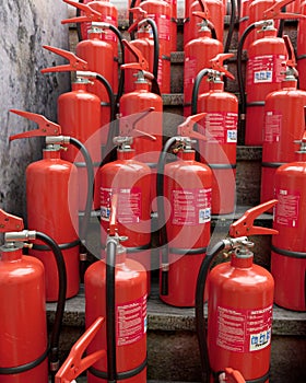 Bunch of fire extinguishers 3d illustrated