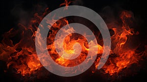 A bunch of fire flames on a black background