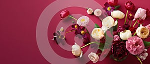 Bunch of flowers. Flower arrangement on a magenta background. Floral background.