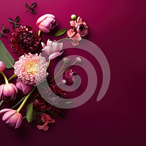 Bunch of flowers. Flower arrangement on a magenta background. Floral background.