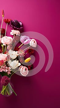 Bunch of flowers. Flower arrangement on a magenta background. Floral background.