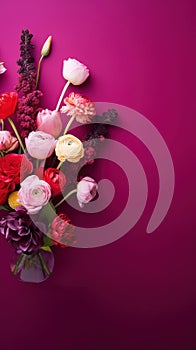 Bunch of flowers. Flower arrangement on a magenta background. Floral background.