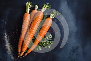 Bunch of fresh carrots with green leaves. Vegetarian food. Vegetarianism and healthy eating. healthy food concept. Generative AI