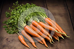 Bunch of fresh carrots with green leaves. Vegetarian food. Vegetarianism and healthy eating. healthy food concept. Generative AI