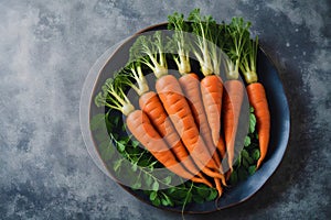 Bunch of fresh carrots with green leaves. Vegetarian food. Vegetarianism and healthy eating. healthy food concept. Generative AI