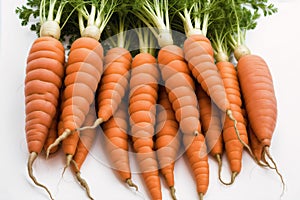 Bunch of fresh carrots with green leaves. Vegetarian food. Vegetarianism and healthy eating. healthy food concept. Generative AI