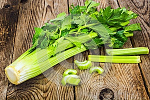 Bunch of fresh celery stalk with leaves