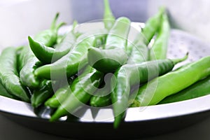 Bunch of fresh green chili peppers