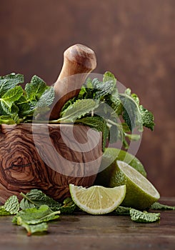 Bunch of fresh green organic mint and lime.