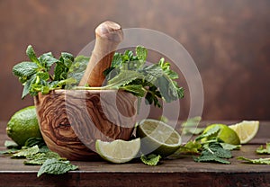 Bunch of fresh green organic mint and lime.