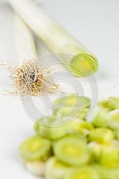 Bunch of fresh leeks photo