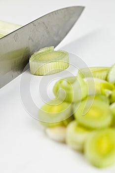 Bunch of fresh leeks photo