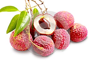 Bunch of fresh Lichi or lychee isolated on White.
