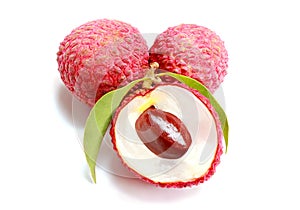 Bunch of fresh Lichi or lychee isolated on White. photo