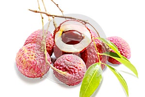 Bunch of fresh Lichi or lychee on White background.