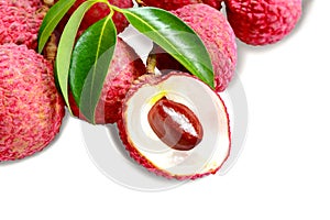 Bunch of fresh Lichi or lychee on White.