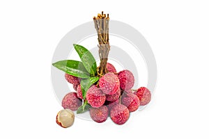 Bunch of fresh lychees isolated on white background