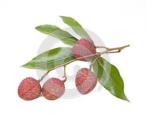 A bunch of fresh lychees on white background