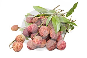 A bunch of fresh lychees on white background